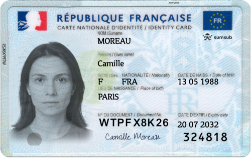 ID card for France (front side)
