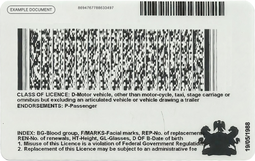 ID card for Nigeria (back side)