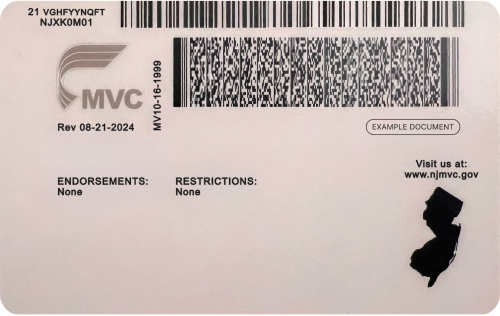 US New Jersey Driver's licence (back side)