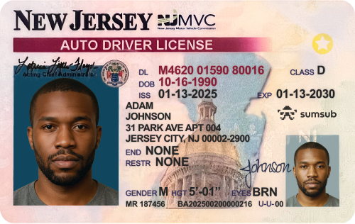 US New Jersey Driver's licence (front side)