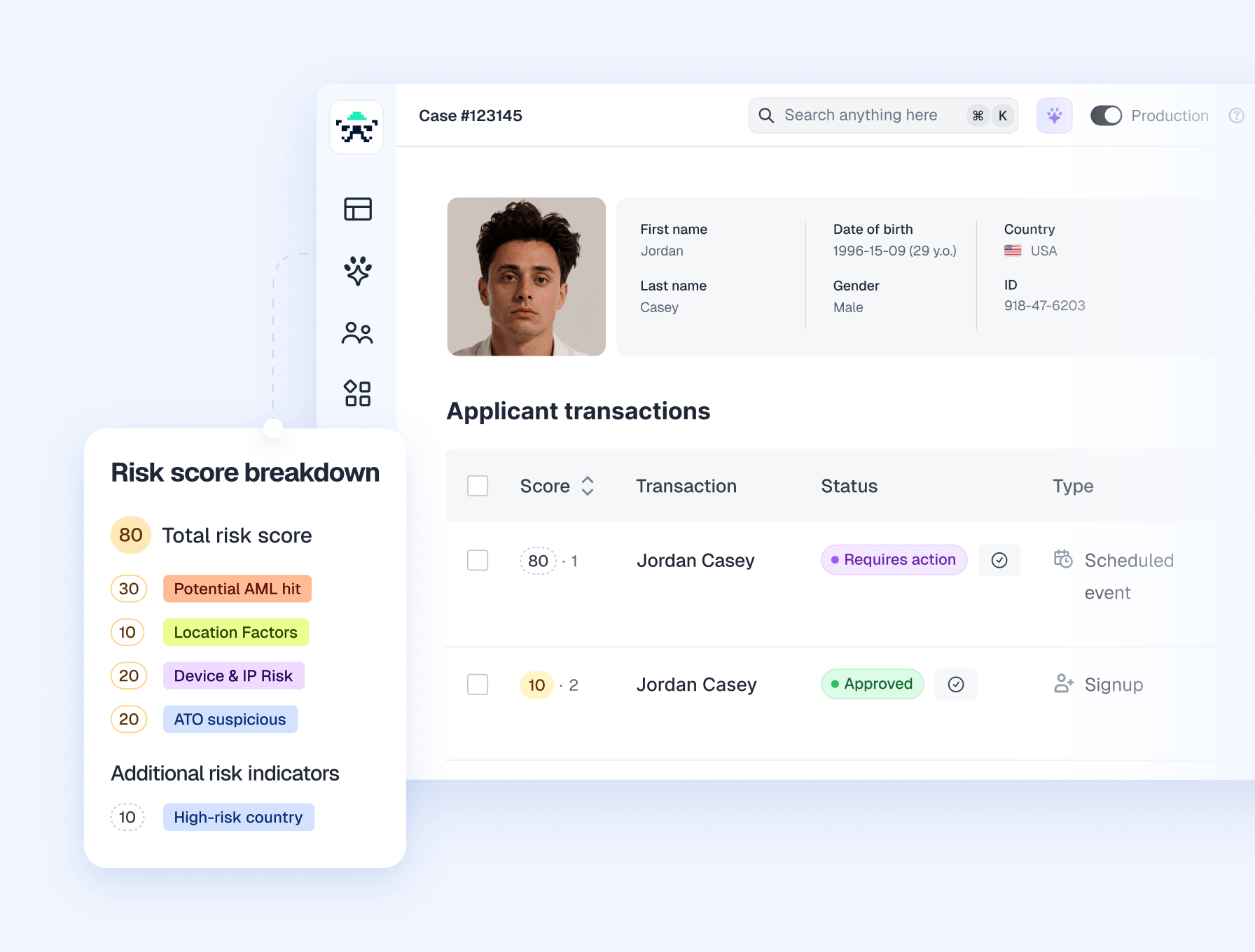Dynamic risk scoring and ongoing monitoring signals