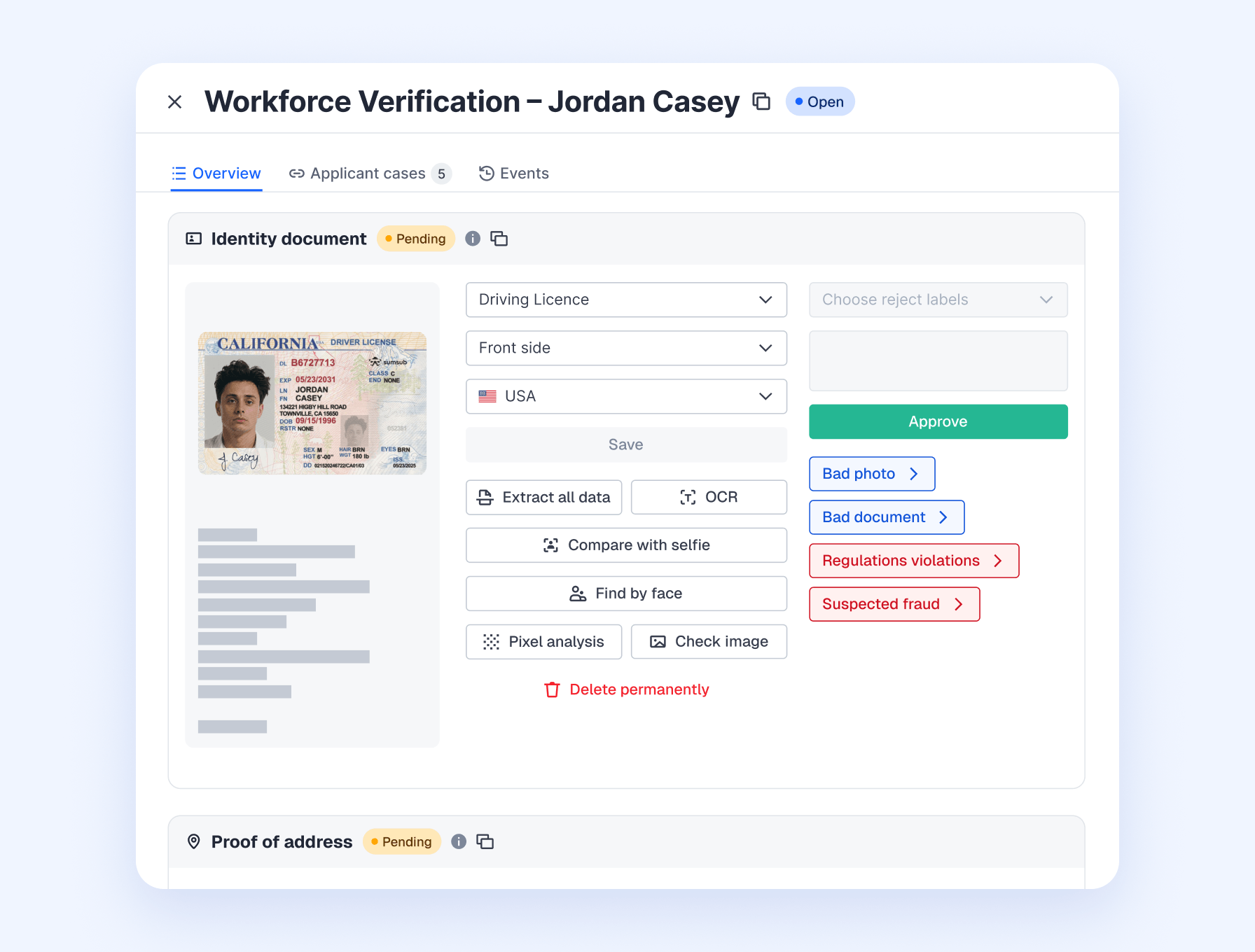 Audit trail of workforce verification decisions